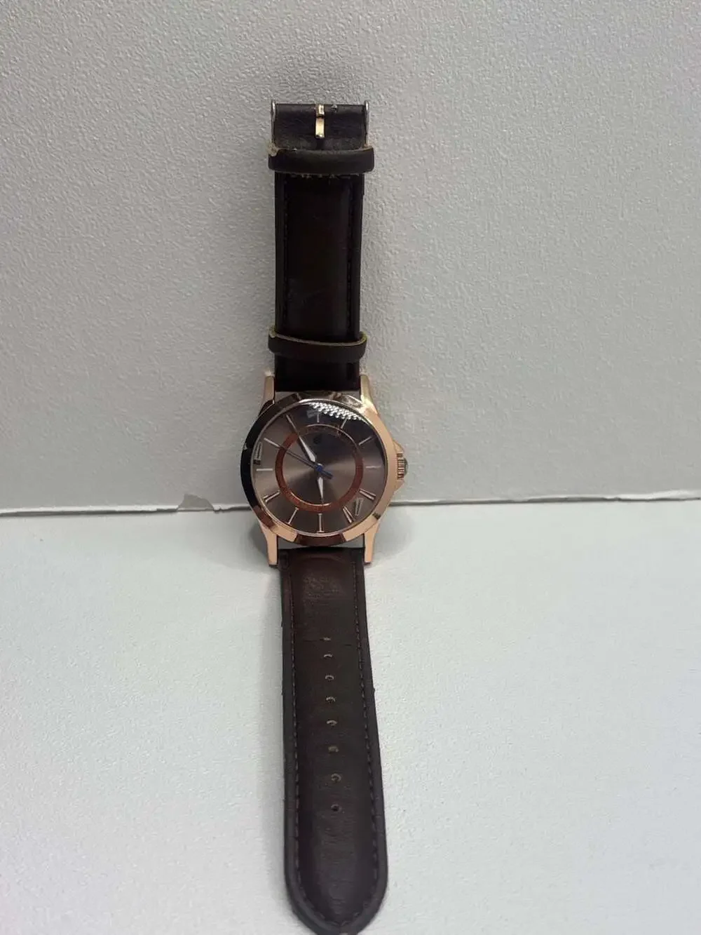 Caribbean Joe Men's Rose Gold Tone Analog Watch with Brown Leather Strap